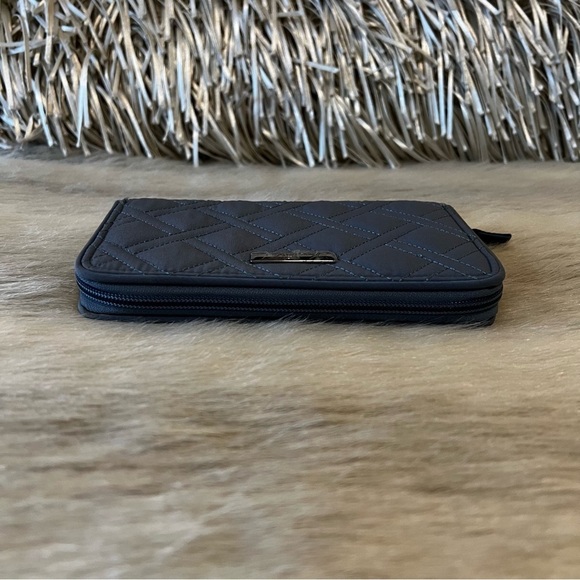 New VERA BRADLEY Charcoal Light Gray Zip Around Accordion Long Wallet Microfiber - Picture 9 of 11